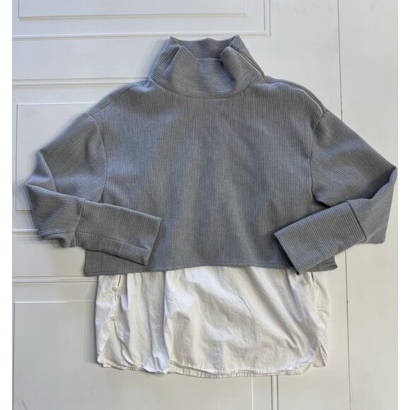 ZARA TRAFALUC COLLECTION GRAY & WHITE LAYERED TOP ZIPPER Mock NECK SMALL - Picture 1 of 7